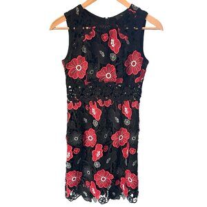 ANNA SUI Chunky Embroidered Lace Flowers Dress Size 4 Cutouts Sheath Floral